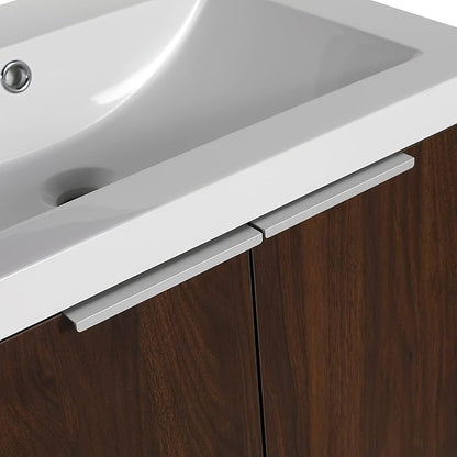 SSLine Wall Mounted Bathroom Vanity with Sink Combo Modern 24-Inch Single Bathroom Vanity Set with Top Basin &Storage Cabinet Wood Hanging Bath Cabinet w/Resin Sink for Small Space(Dark Walnut)