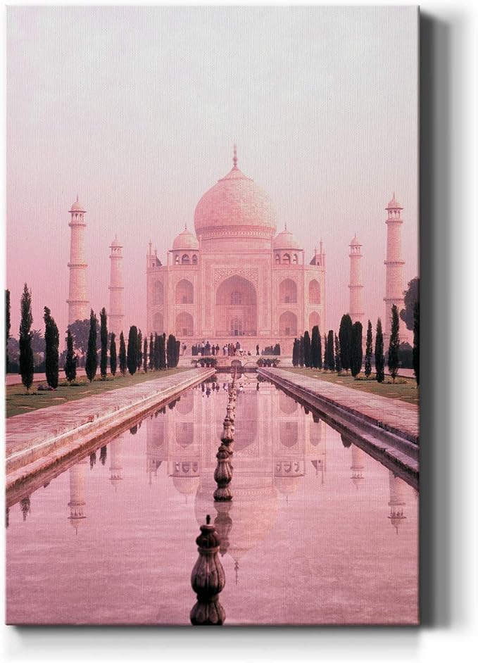 Renditions Gallery Canvas Vintage Wall Art Paintings for Wall Decorations Pink Historical Taj Mahal Black & White Wall Hanging Artwork Prints for Living Room Office Kitchen - 12"x18" LT02