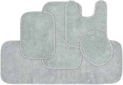 Garland Rug Traditional Nylon Washable Platinum Gray 5 Piece Set - Lid, Contour, 3 Bath Rugs - Soft, Absorbent, and Stylish for Your Bathroom