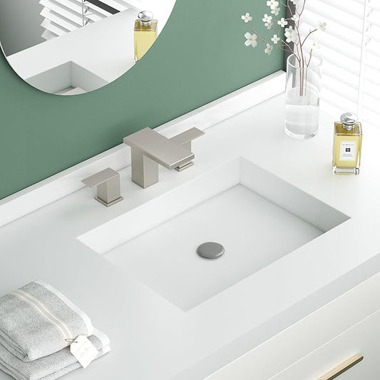 Hoimpro 8 Inch Brushed Nickel Widespread Waterfall Bathroom Sink Faucet, Square Two Handle Vanity Bathroom Faucet with cUPC Supply Hose, 3 Holes Faucet with Pop Up Drain, Stainless Steel