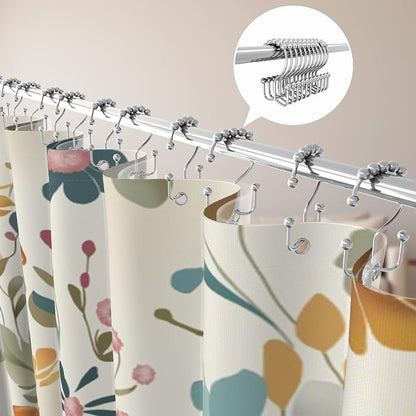 3 in 1 Shower Curtain Set, Colorful Floral | Polyester Bath Curtain with Magnetic PEVA Liner and 12 Double Sided Stainless Steel Hooks 72x72 Inches
