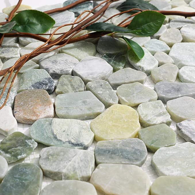 Green Pebble Tile for Shower Floor, 12"X12" Stone Backsplash Tiles | Slip-resistant Pebble for Bathroom, Kitchen, Shower Floors, Walls & Outdoor Areas, Mesh-Backed Easy to Install, 5 SqFt
