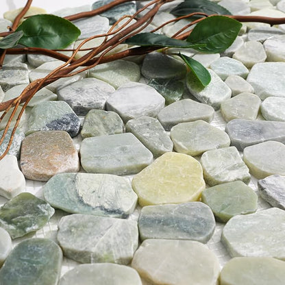 Green Pebble Tile for Shower Floor, 12"X12" Stone Backsplash Tiles | Slip-resistant Pebble for Bathroom, Kitchen, Shower Floors, Walls & Outdoor Areas, Mesh-Backed Easy to Install, 5 SqFt