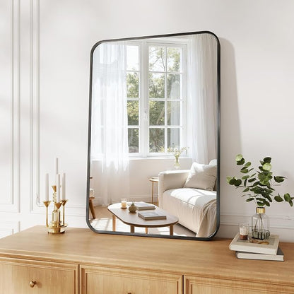 Koonmi Metal Framed Bathroom Mirror, 24"X36" Anti-Rust Bathroom Vanity Mirror, High-Definition Tempered Glass Bathroom Mirrors for Over Sink, Modern Decorative Wall Mirror for Restroom