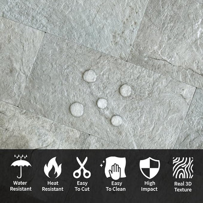 AULIGET 100 Piece Mountain Rock Peel and Stick Backsplash Wall Tiles, 3" x 6" PVC Faux Stone Stick on Tiles for Backsplash Kitchen, Bathroom, Laundry Room, Camper, Fireplace