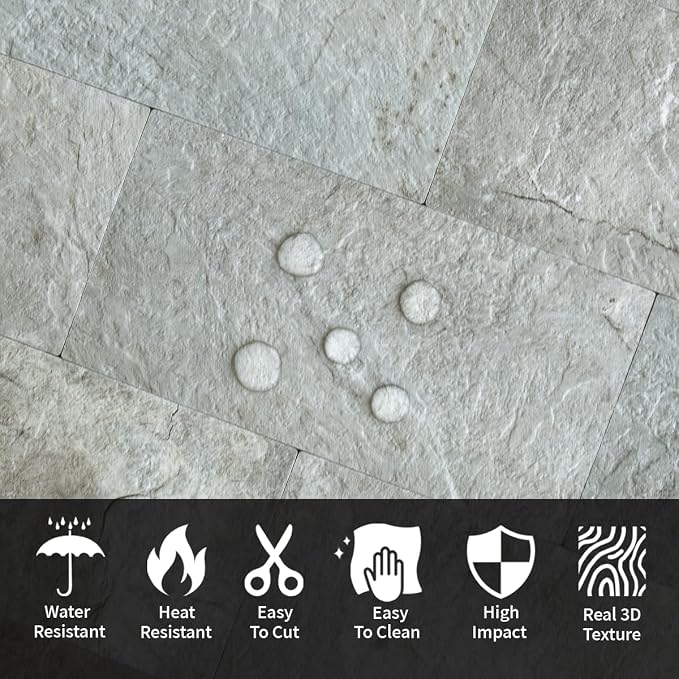 AULIGET 4 Pieces Mountain Rock Peel and Stick Backsplash Wall Tile, 3" x 6" PVC Faux Stone Stick on Tiles for Backsplash Kitchen and Bathroom, 4 Pieces