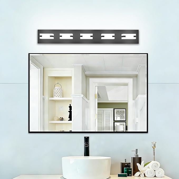 LED Black Bathroom Light Fixtures, 5-Light 5700K Modern Vanity Lights | LED Black Bathroom Light Fixtures, 5-Light Modern Vanity Lights , ETL Listed, 35W (Cool White 5700K)