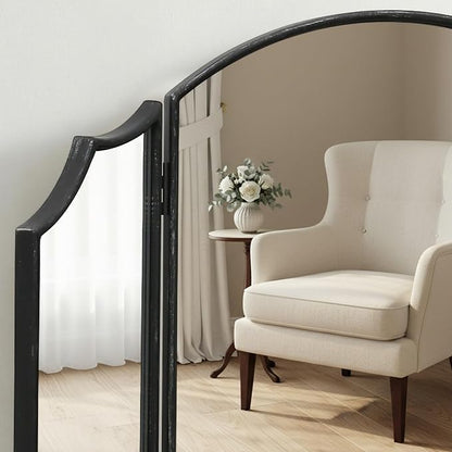 Besdomus Black Scalloped Vanity Mirror: 36"x24" Three Sided Dresser Miror | Classical Minimalist Wooden Arched 3 Way Trifold Mirror for Bedroom/Cloakroom/Dressing Room/Wall - Home Decor for Housewife
