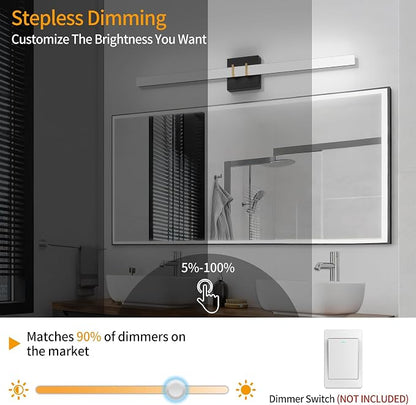 Modern Black and Brass Vanity Light Bar 32 Inch, 24W 5CCT Dimmable Bathroom Light Fixtures LED Wall Lighting Fixture