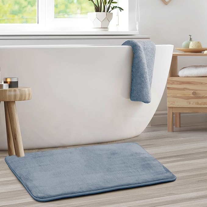 Clara Clark Bathroom Rugs, Velvet Memory Foam Bath Mat, Non-Slip Bath Rugs, Machine Wash, Dries Quickly, Ultra Soft Plush Bath Mats for Bathroom, 20 x 32, Stone Blue