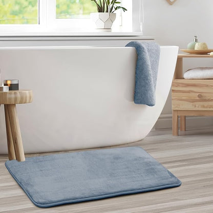 Clara Clark Bathroom Rugs, Velvet Memory Foam Bath Mat, Non-Slip Bath Rugs, Machine Wash, Dries Quickly, Ultra Soft Plush Bath Mats for Bathroom, 20 x 32, Stone Blue