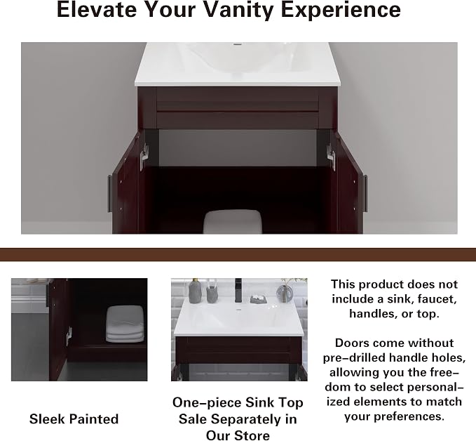 30" Espresso Shaker Bathroom Vanity Base – Ready-to-Assemble Sink Cabinet, Freestanding Bathroom Vanity Base Only, No Top or Sink