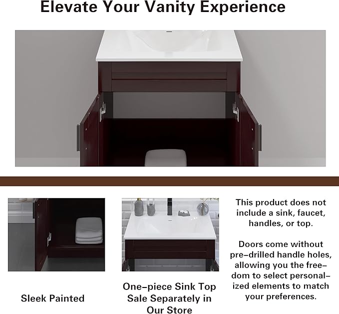 36" Espresso Shaker Bathroom Vanity Base – Ready-to-Assemble Sink Cabinet, Freestanding Bathroom Vanity Base Only, No Top or Sink