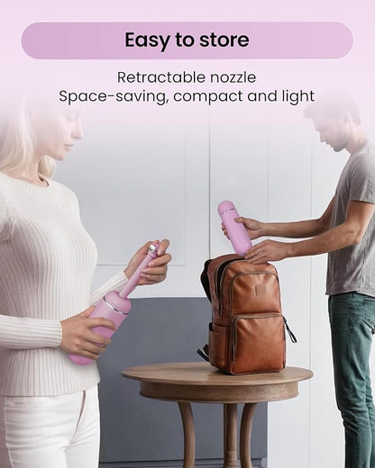 Portable Bidet for Travel & Camping - Manual Squeeze Handheld Peri Bottle for Feminine Hygiene, 3 Leak-Proof Seals, Extendable Sprayer with Rotating Nozzle for Men & Women (Light Purple, General)