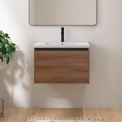 30" Floating Bathroom Vanity,30 Inch Bathroom Vanity with Sink,Single Sink Wall Mounted Vanity Combo,Dark Brown Wall Mounted Cabinet Set