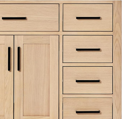 ARIEL Hepburn 60-inch Bathroom Vanity with Sink,Solid Wood, 1.5-inch Italian Carrara Marble Countertop, Single Rectangular Porcelain Sink, 2 Soft Closing Doors, 9 Dovetail Drawers, White Oak