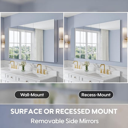 72" x 36" Bathroom Medicine Cabinet with Mirror, Anodized Chrome Aluminum Frame, Surface Mount or Recessed Medicine Cabinet with Mirror, Bathroom Mirror with Storage, Four Doors