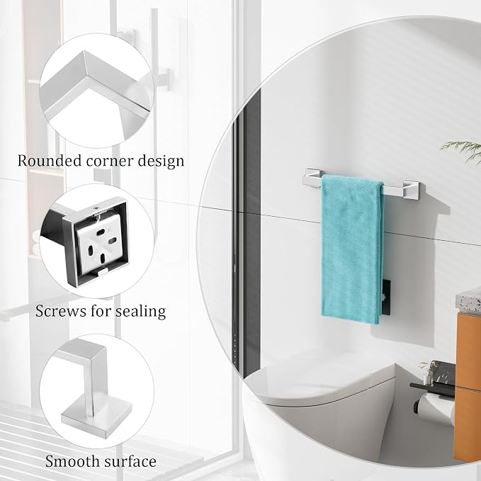 Alise Towel Bar Towel Racks for Bathroom Wall Mount 16 Inch,Brushed Nickel | SUS304 Stainless Steel Bathroom Towel Holder, Full Square Towel Rod Towel Hanger for Bathroom Lavatory Kitchen