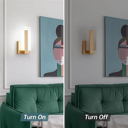 Modern Wall Sconces Set of Two, Indoor Wall Mounted Lighting Fixture, 6000K Cool White Hardwired LED Wall Light, LED Acrylic Gold Wall Sconce for Living Room, Corridor, Bedside