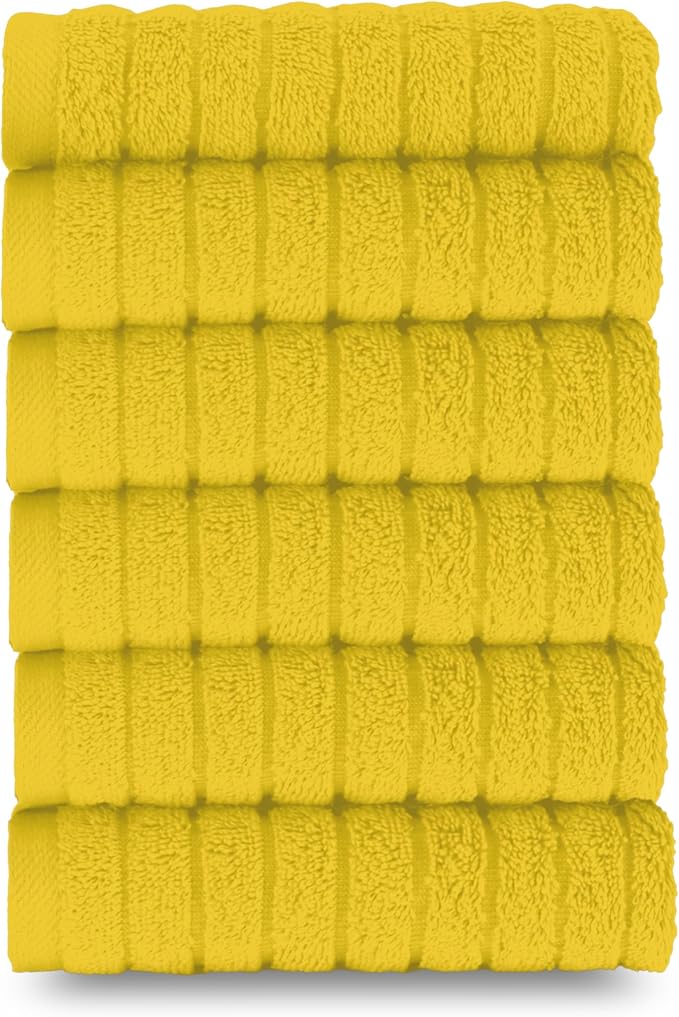 Elegant Comfort 100% Turkish Cotton Corduroy Ribbed Luxury Washcloths 6 Pack Soft 13 x 13 Inch - Higly Absorbent, Durable, Quick Dry, Spa Premium Hotel Quality for Bathroom or Travel, Yellow