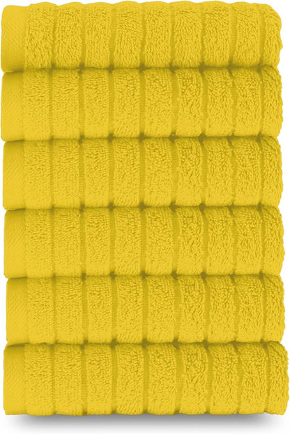 Elegant Comfort 100% Turkish Cotton Corduroy Ribbed Luxury Washcloths 6 Pack Soft 13 x 13 Inch - Higly Absorbent, Durable, Quick Dry, Spa Premium Hotel Quality for Bathroom or Travel, Yellow