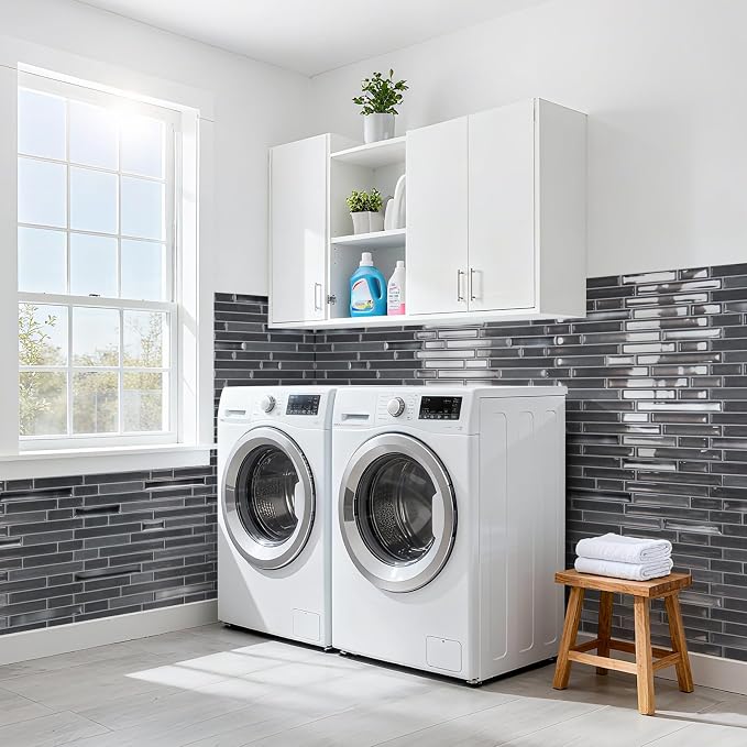 LONGKING 10-Sheet Extra Thick Peel and Stick Backsplash Tiles, Waterproof Kitchen Backsplash Peel and Stick Tile, Self-Adhesive Backsplash for Kitchen, Dark Gray | Peel and stick backsplash, self-adhesive wall tile, Gray, extra thick, waterproof, kitch...