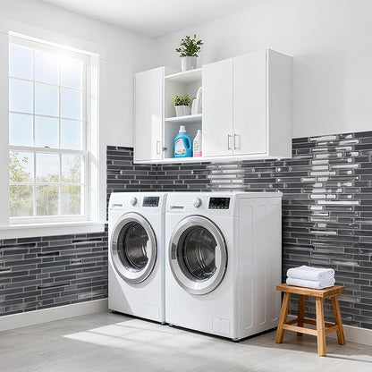 LONGKING 10-Sheet Extra Thick Peel and Stick Backsplash Tiles, Waterproof Kitchen Backsplash Peel and Stick Tile, Self-Adhesive Backsplash for Kitchen, Dark Gray | Peel and stick backsplash, self-adhesive wall tile, Gray, extra thick, waterproof, kitch...