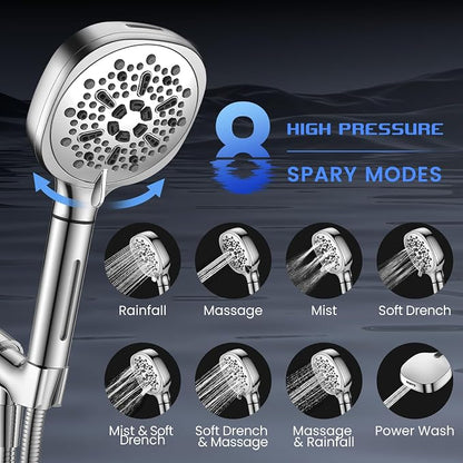 Filtered Shower Head with Handheld, High Pressure 8-mode Shower with Filter | Remove Chlorine for Hard Water, Reduce Dry Itchy Skin, Anti-clog Nozzles, Built with Power Wash, Extra Holder & Hose