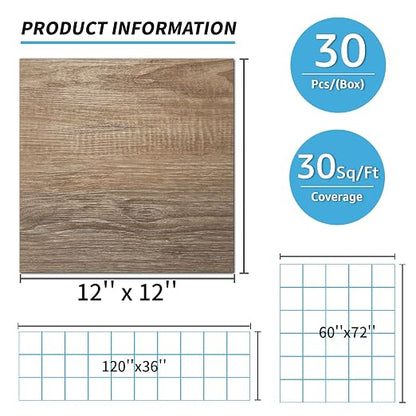 Art3d 30-Pack Peel and Stick Vinyl Floor Planks, 12" x 12", Light Brown Ash | Premium Vinyl, Self-Adhesive, Waterproof, Wood Grain, Fade-Resistant, Scratch-Proof, Ideal for Kitchen, Dining Room, Bedrooms
