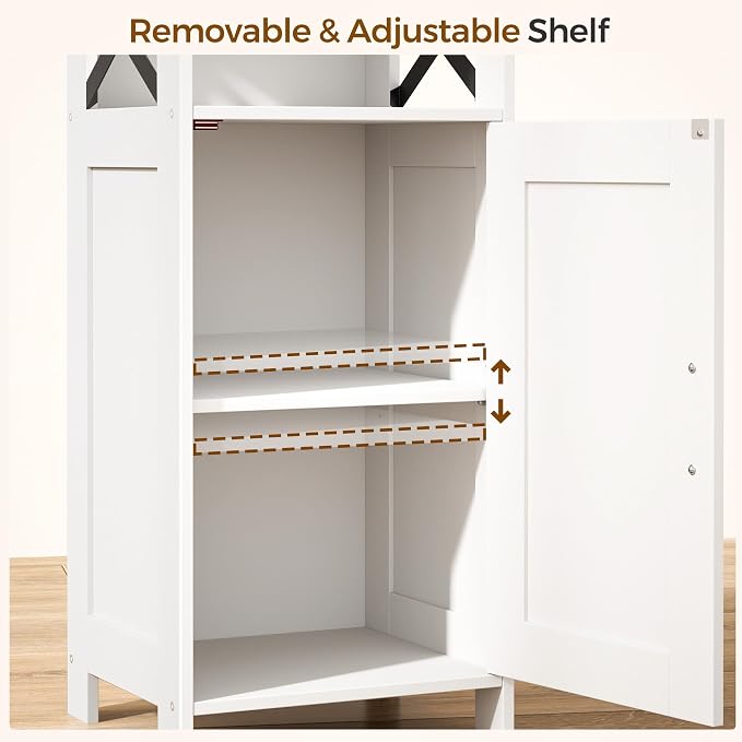 Homhedy Farmhouse Bathroom Storage Cabinet with Doors, Small Floor Cabinet | Toilet Paper Cabinet with Adjustable Shelf, Freestanding Storage Cabinet for Kitchen/Laundry/Living Room, 14"W, White