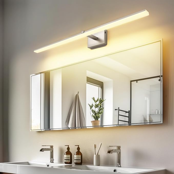 40 Inch Bathroom Vanity Lights Over Mirror Brushed Nickel Arm Over Cabinet Wide LED Bar 5CCT 2900K 6000K High Lumen IP44