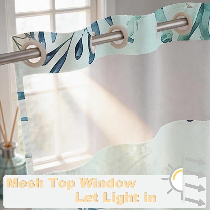 Modern Ocean Cute No Hook Shower Curtain Sea Turtle Luxury Nautical Coral | Animal No Hook Shower Curtain with Snap in Liner, Waterproof Ringless Shower Curtains for Bathroom 72x74 Inch Blue