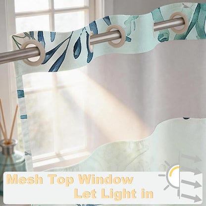 Modern Ocean Cute No Hook Shower Curtain Sea Turtle Luxury Nautical Coral | Animal No Hook Shower Curtain with Snap in Liner, Waterproof Ringless Shower Curtains for Bathroom 72x74 Inch Blue