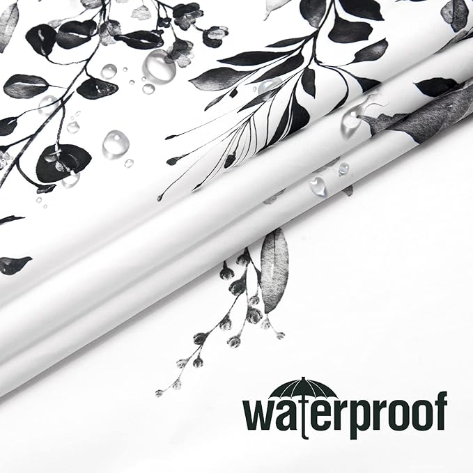 Black Eucalyptus Shower Curtain, Watercolor Floral Print, 72x96 | Watercolor Plant Leaves Floral Print, Extra Long Waterproof Fabric Bathroom Decor, Machine Washable, Rustproof Grommets