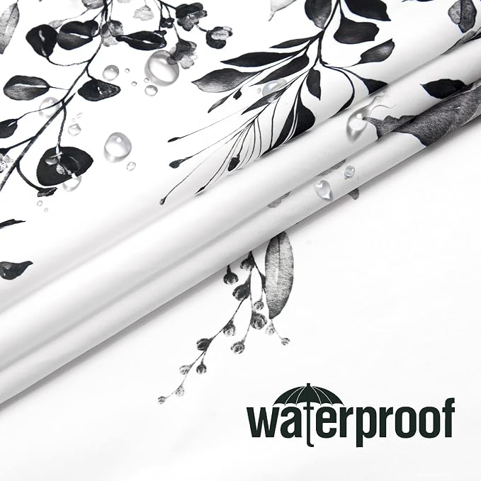 Black Eucalyptus Shower Curtain, Watercolor Floral Print, 108x72 | Watercolor Plant Leaves Floral Print, Extra Wide Waterproof Fabric Bathroom Decor, Machine Washable, Rustproof Grommets