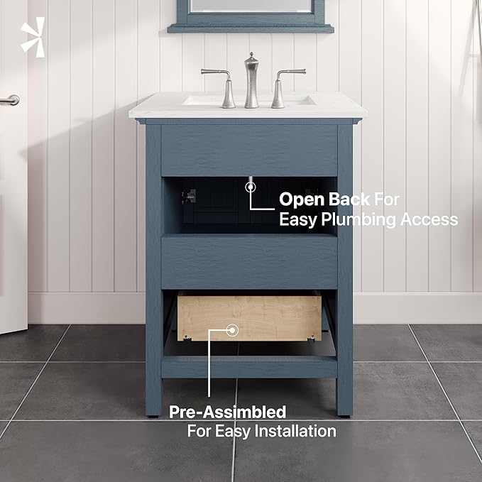 Eviva Britney 24 in. Ash Blue Single Sink Bath Vanity with Carrara Quartz Top and Undermount Porcelain Sink