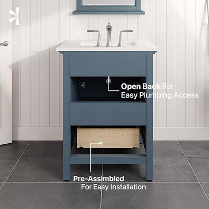 Eviva Britney 24 in. Ash Blue Single Sink Bath Vanity with Carrara Quartz Top and Undermount Porcelain Sink