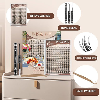 JMS&JMS Fairy Lash Clusters Kit Natural Cluster Lashes Invisible Band Manga Lashes with Lash Bond and Seal Eyelash Applictor Anime Lash Lash Extension Kit for Beginner (Fairy-8-18mix)