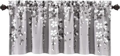 Lush Decor Weeping Flower Light Filtering Valance, 52" W x 18" L + 2" Header, Gray - Floral Curtains - Valance Curtains - Bathroom & Kitchen Valances for Windows - Cottage & Farmhouse Home Decor
