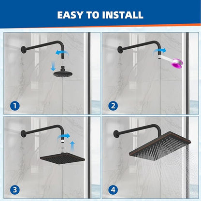 Hibbent cUPC Certified High Pressure 12'' Shower Head, Oil Rubbed Bronze | Thickness Metal Showerhead, Square Large Bathroom Rainfall Shower Head, Adjustable Brass Ball, Waterfall Full Body Coverage
