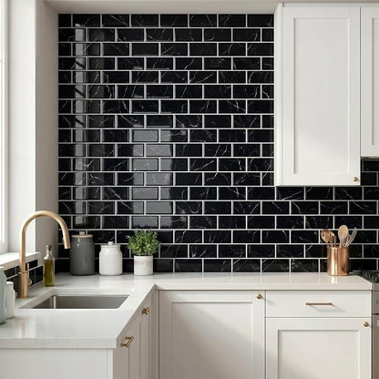 Arttown Peel and Stick 3D Wall Backsplash, 10-Sheet, 12" × 12" Black | Subway Tile Self Adhesive Thicker Design Wall Tiles Panel Wallpaper for Kitchen Bathroom Balcony Rental Housing