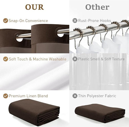 72x87 Ringless Linen Textured Shower Curtain with Snap in Liner, Brown | Extra Long Size, 3 in 1 Durable Fabric Shower Curtain, Removable Liner, Waterproof & Washable, Mesh Top Window, Easy Setup