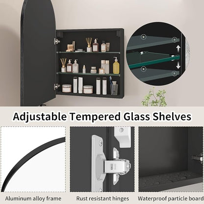 FKWin Medicine Cabinet Mirror, Surface Mount for Small Bathroom, 20x32 Inch | Mirror Medicine Cabinet, Large Storage, Adjustable Shelves, Reversible Door, Space-Saving Design for Small Bathroom, Black