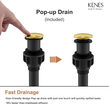 KENES Brushed Gold Tall Bathroom Faucet, Single Handle Vessel Sink Faucet Gold Vanity Bathroom Faucet with Supply Lines and Pop Up Sink Drain, LJ-9031A-4