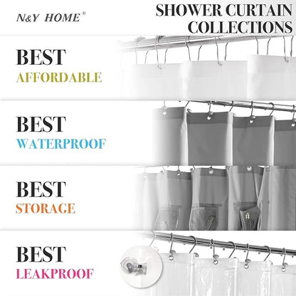 N&Y HOME Extra Long Waffle Shower Curtain with Snap-in Liner White, 71x84 | 12 Hooks & Snap on Fabric Liner, Washable, Mesh Window, Hotel Style, 84 inches Length Shower Curtain Set for Bathroom