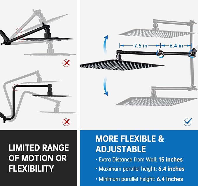 G-Promise All Metal 12 Inches Rainfall Shower Head with Handheld Combo | All Metal, Built to Last, Easy Install, Adjustable Height & Angle for All Heights, Extra Long Hose, Modern Upgrade