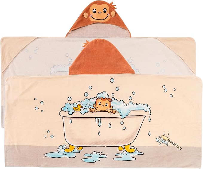 Curious George Monkey Kids Super Soft Bath/Pool/Beach Soft Cotton Terry Hooded Towel Wrap, 24 in x 50 in (100% Officially Licensed Product) By Franco