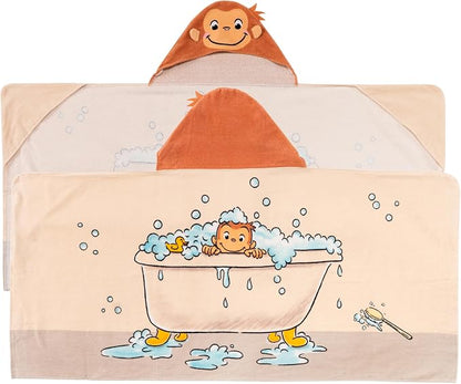 Curious George Monkey Kids Super Soft Bath/Pool/Beach Soft Cotton Terry Hooded Towel Wrap, 24 in x 50 in (100% Officially Licensed Product) By Franco