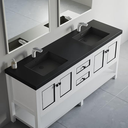 Dowell 73" Bathroom Sink,Double Bowl Vanity Basin,Rectangular Drop-In Bathroom Sink with Overflow,Black-000 7322BPBL