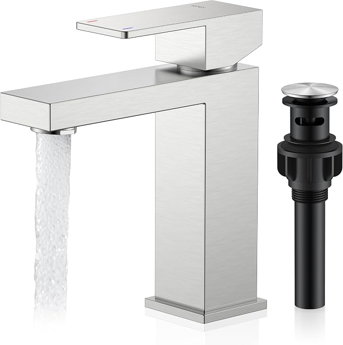 Brushed Nickel Bathroom Faucet 1 Hole, Single Handle Vanity Faucet | Bathroom Sink Faucet with Pop Up Drain & Supply Lines, Lead-Free cUPC & NSF Certified, 1 Handle Faucet for Vanity RV Restroom